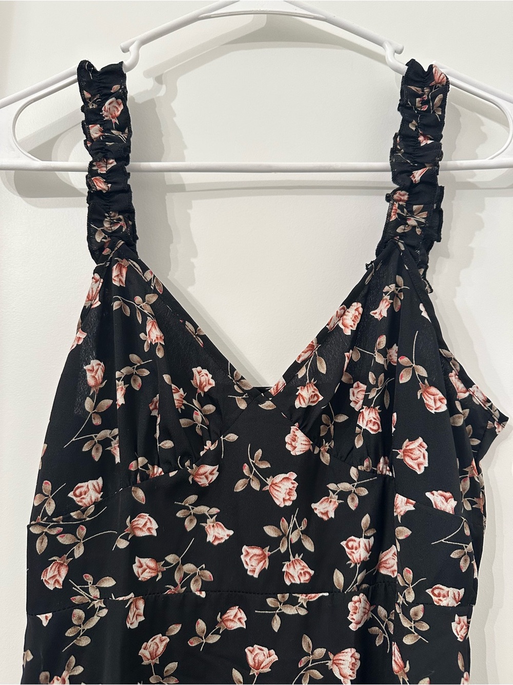 Black Floral Sundress with Ruffled Straps